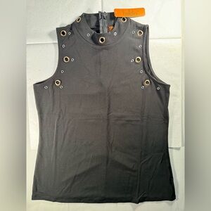Belldini Black Sleeveless Tank with Gold Grommet accents